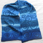 Newgrange Blue, oblong Haboti silk, $35. Celtic spirals in shades of blue painted on silk.
