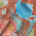 Detail of Teacups and Teapots hand-painted silk scarf