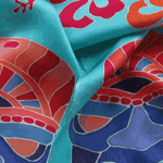 Detail of Tiki Hibiscus hand-painted silk scarf