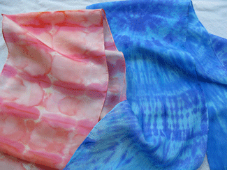 Examples of tye dye on silk scarves.